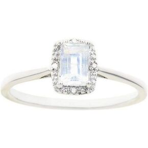 Emerald Cut Moonstone Halo Diamond Engagement Ring 925 Sterling Silver For Women in Saudi Arabia