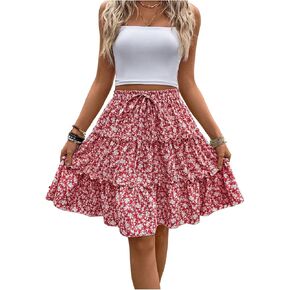 Women's Floral Skirt Boho Tiered Layered High Waisted Flowy A Line Ruffle Skirts in Kuwait