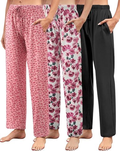 Cosy Pyro 3 Pack Women Casual Pajama Pants Soft Pjs Bottoms Lounge Comfy Sleep Pants with Pocket Drawstring in Saudi Arabia