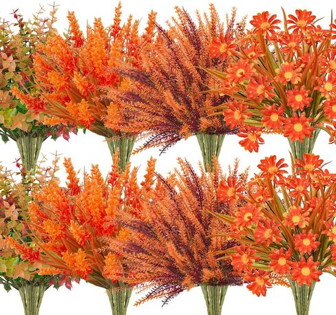 64 قطعة من زهور الخريف في الهواء الطلق وزهور الخريف الصناعية المقاومة للأشعة فوق البنفسجية للخريف والزهور البلاستيكية الاصطناعية لتزيين الخريف بالمنزل الخارجي وشرفة الفناء وديكور عيد الشكر in Kuwait