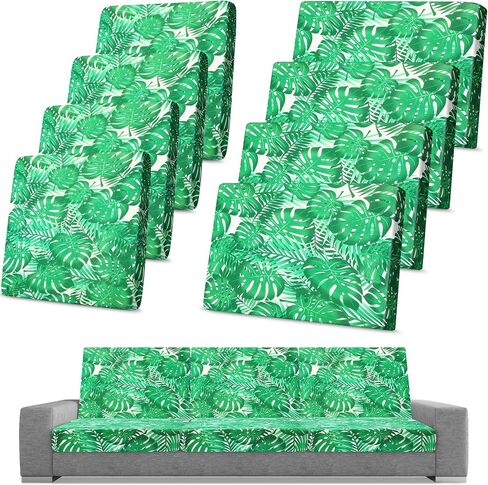 Spiareal 8 Pcs Waterproof Patio Stretch Sofa Cushion Cover, Outdoor Cushion Cover Replacement Include 4 Backrests and 4 Cushions, Sofa Seat Covers Furniture Protector (Tropical Plants) in Saudi Arabia