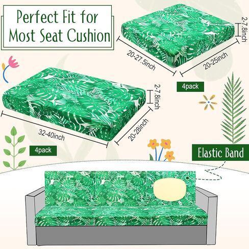 Spiareal 8 Pcs Waterproof Patio Stretch Sofa Cushion Cover, Outdoor Cushion Cover Replacement Include 4 Backrests and 4 Cushions, Sofa Seat Covers Furniture Protector (Tropical Plants) in Saudi Arabia