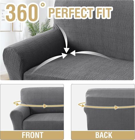 H.VERSAILTEX Jacquard Sofa Slipcover with Waterproof Seat Furniture Protector 1 Piece Stretch Sofa Covers with Elastic Bottom for Kids, Pets, Dog(Sofa, Grey) in Saudi Arabia