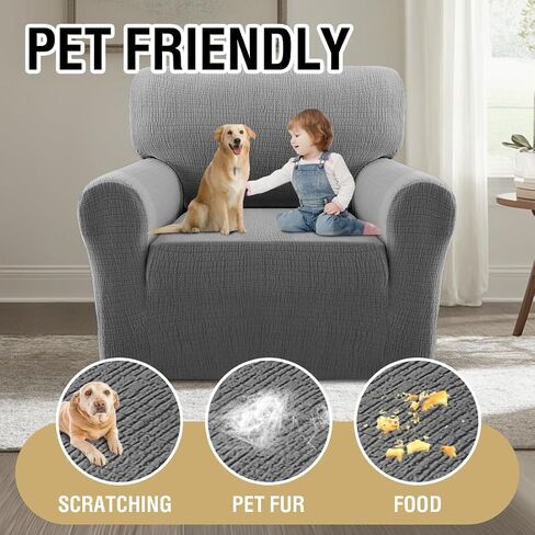 H.VERSAILTEX Jacquard Sofa Slipcover with Waterproof Seat Furniture Protector 1 Piece Stretch Sofa Covers with Elastic Bottom for Kids, Pets, Dog(Sofa, Grey) in Saudi Arabia