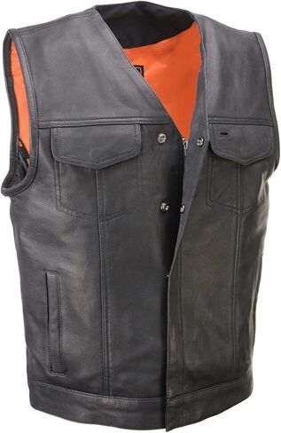 Milwaukee Leather MLM3503 Men's Pursuit Black Premium Goat Leather V Neck Club Style Motorcycle Rider Vest in Saudi Arabia