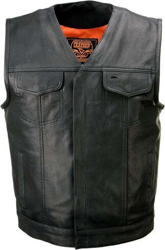 Milwaukee Leather MLM3503 Men's Pursuit Black Premium Goat Leather V Neck Club Style Motorcycle Rider Vest in Saudi Arabia