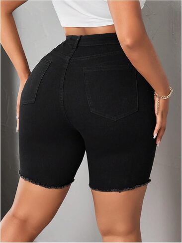 Verdusa Women's Plus Size Ripped Distressed Jean Shorts High Waisted Stretchy Denim Shorts in Kuwait