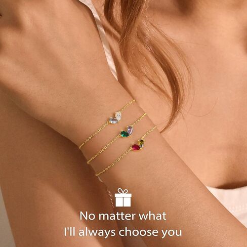 Turandoss Gold Birthstone Bracelets for Women Trendy - 14K Dainty Gold Plated Bracelets for Women, Birthstone Bracelet for Her Mom Best Friend Girls Bridesmaid Jewelry Gifts in Saudi Arabia