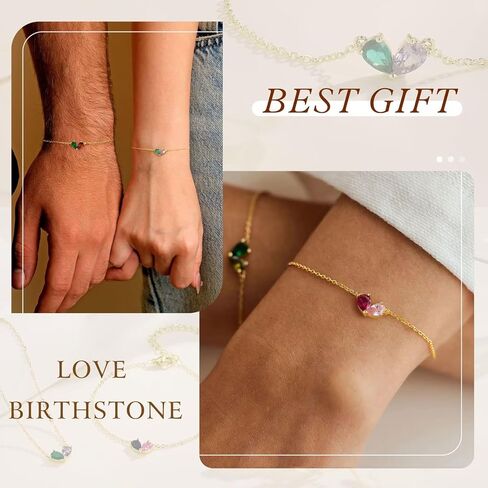 Turandoss Gold Birthstone Bracelets for Women Trendy - 14K Dainty Gold Plated Bracelets for Women, Birthstone Bracelet for Her Mom Best Friend Girls Bridesmaid Jewelry Gifts in Saudi Arabia