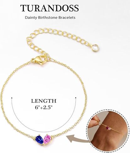 Turandoss Gold Birthstone Bracelets for Women Trendy - 14K Dainty Gold Plated Bracelets for Women, Birthstone Bracelet for Her Mom Best Friend Girls Bridesmaid Jewelry Gifts in Saudi Arabia