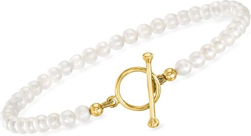 Ross-Simons 3.5-4mm Cultured Pearl Charm-Compatible Toggle Bracelet in 18kt Gold Over Sterling in Saudi Arabia