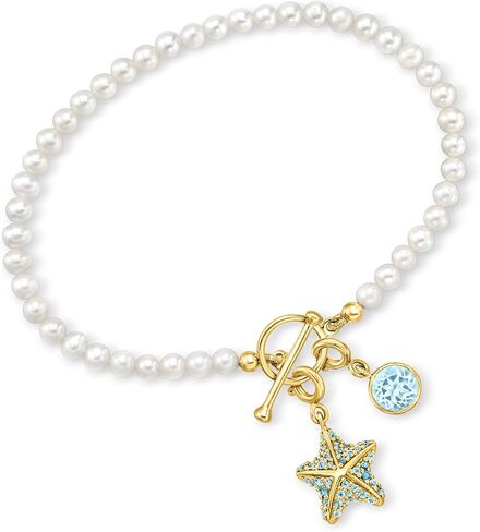 Ross-Simons 3.5-4mm Cultured Pearl Charm-Compatible Toggle Bracelet in 18kt Gold Over Sterling in Saudi Arabia