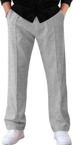 Mens Casual Pants for Men Elastic Waist Lightweight Loose Fit Pleated Slim Fit Casual Pants Tapered Cropped Trousers in Kuwait