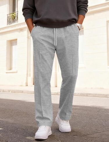 Mens Casual Pants for Men Elastic Waist Lightweight Loose Fit Pleated Slim Fit Casual Pants Tapered Cropped Trousers in Kuwait