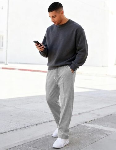 Mens Casual Pants for Men Elastic Waist Lightweight Loose Fit Pleated Slim Fit Casual Pants Tapered Cropped Trousers in Kuwait