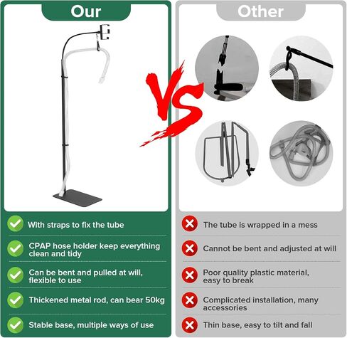 CPAP Hose Holder for Bedside -All-Metal Stand with Aluminum Hook |NoWall Drilling | Fits ResMed/Philips/AirSense Tubing | Helps Keep Hose Clean &Tangle-Free in Saudi Arabia