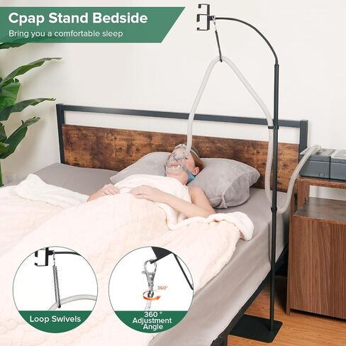 CPAP Hose Holder for Bedside -All-Metal Stand with Aluminum Hook |NoWall Drilling | Fits ResMed/Philips/AirSense Tubing | Helps Keep Hose Clean &Tangle-Free in Saudi Arabia