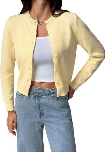 Women's Button Down Cardigan Long Sleeve Knit Sweaters Shrugs Outerwear in Saudi Arabia