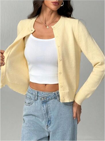 Women's Button Down Cardigan Long Sleeve Knit Sweaters Shrugs Outerwear in Saudi Arabia