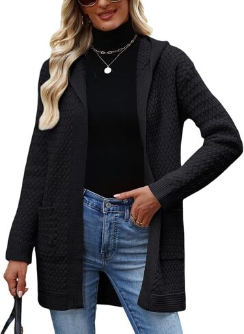 CiCiBird Womens 2025 Fall Hooded Cardigan Sweaters Cable Knit Open Front Coatigan Long Sleeve Sweater Coat with Pockets in Saudi Arabia