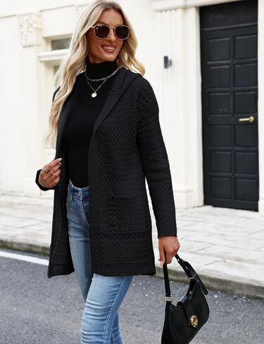CiCiBird Womens 2025 Fall Hooded Cardigan Sweaters Cable Knit Open Front Coatigan Long Sleeve Sweater Coat with Pockets in Saudi Arabia