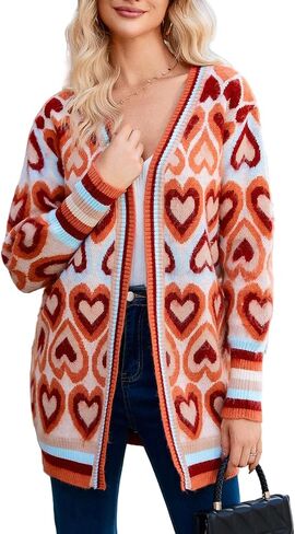 Chunky Cardigan Sweaters for Women Long Open Front Color Block Knitted Heart Cardigan Valentine Sweater in Saudi Arabia