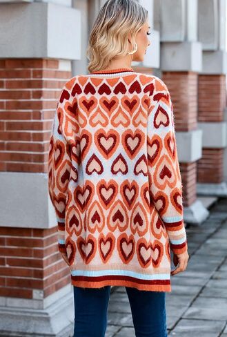 Chunky Cardigan Sweaters for Women Long Open Front Color Block Knitted Heart Cardigan Valentine Sweater in Saudi Arabia