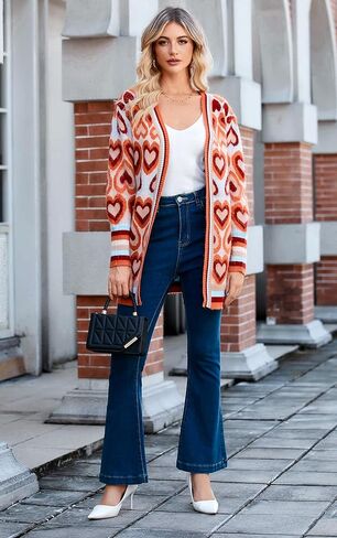 Chunky Cardigan Sweaters for Women Long Open Front Color Block Knitted Heart Cardigan Valentine Sweater in Saudi Arabia