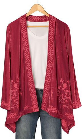 FLORIANA Womens Embroidered Kimono Cardigan Velvet Blazer Open Front Kimono Top in Saudi Arabia
