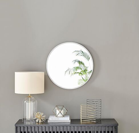 Emma Small Round White Metal Wall Mirror, Living Room, Hallway, Dining Room Mirror - Stylish, Modern Circle Mirror in Kuwait