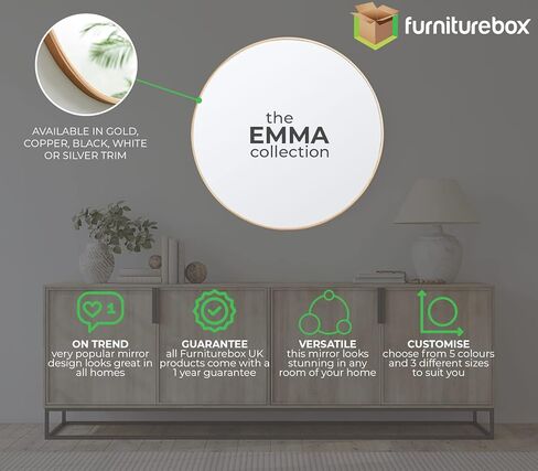 Emma Small Round White Metal Wall Mirror, Living Room, Hallway, Dining Room Mirror - Stylish, Modern Circle Mirror in Kuwait