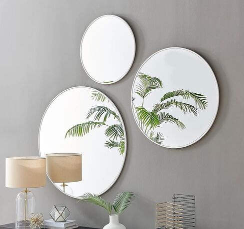 Emma Small Round White Metal Wall Mirror, Living Room, Hallway, Dining Room Mirror - Stylish, Modern Circle Mirror in Kuwait