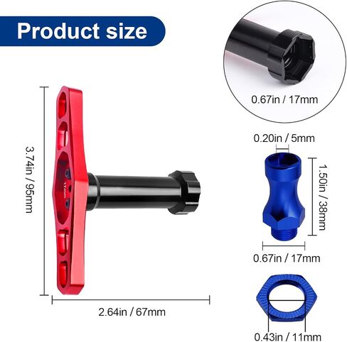 HobbyPark Metal Alumimum 12mm to 17mm Wheel Hex Hub Adapter Extension Conversion w/Wrench for 1/10 RC Cars Monster Trucks Off Road Buggy Upgrade 1/8 Tires (with Navy Blue Adapter) in Saudi Arabia