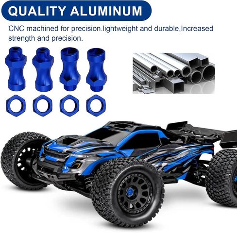 HobbyPark Metal Alumimum 12mm to 17mm Wheel Hex Hub Adapter Extension Conversion w/Wrench for 1/10 RC Cars Monster Trucks Off Road Buggy Upgrade 1/8 Tires (with Navy Blue Adapter) in Saudi Arabia