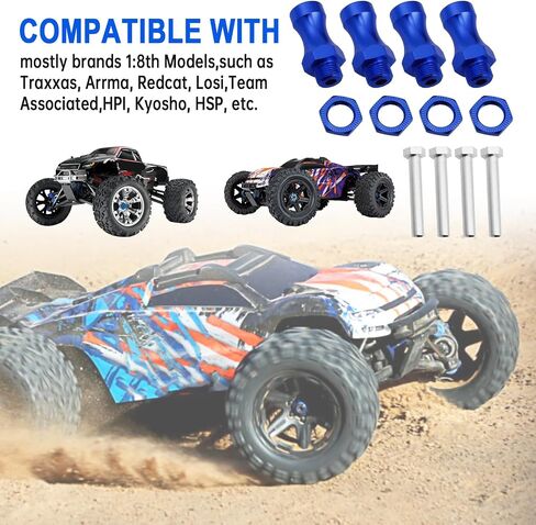 HobbyPark Metal Alumimum 12mm to 17mm Wheel Hex Hub Adapter Extension Conversion w/Wrench for 1/10 RC Cars Monster Trucks Off Road Buggy Upgrade 1/8 Tires (with Navy Blue Adapter) in Saudi Arabia