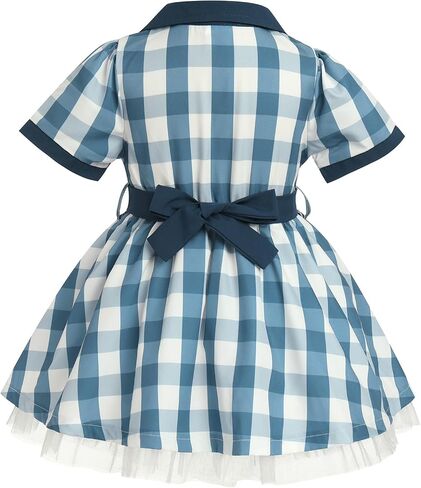ODIZLI Kids Girls Halloween Costume 1950s Housewife Short Sleeve Ruffle Dress and Headband Dress Up Party Costume in Saudi Arabia