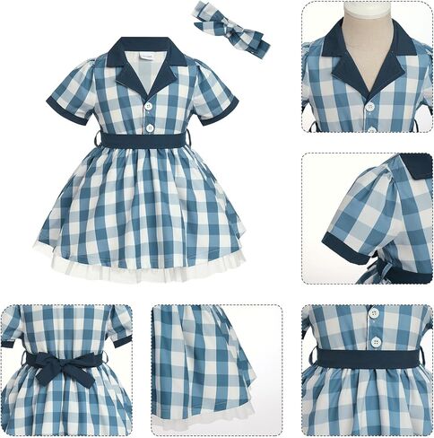 ODIZLI Kids Girls Halloween Costume 1950s Housewife Short Sleeve Ruffle Dress and Headband Dress Up Party Costume in Saudi Arabia