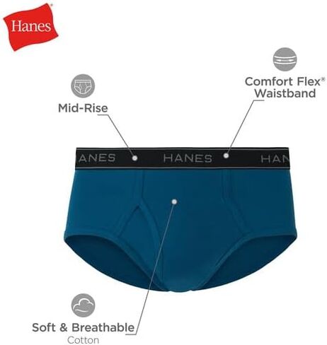 Hanes Pack، ملابس داخلية قطنية مصبوغة، ملابس داخلية ماصة للرطوبة للرجال، متوسطة الارتفاع، 12 قطعة in Saudi Arabia