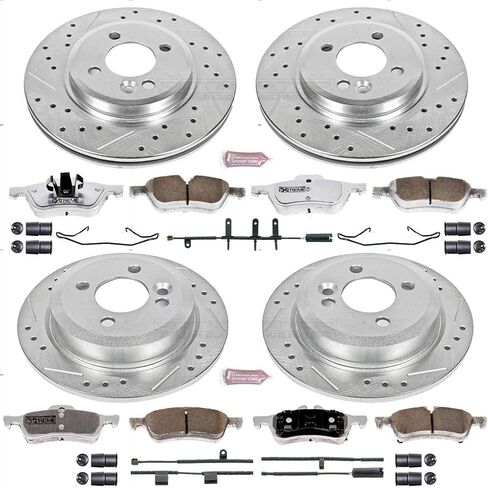 Power Stop K5725-26 Front and Rear Z26 Carbon Fiber Brake Pads with Drilled & Slotted Brake Rotors Kit and 1 Front & 1 Rear Sensor Wires For Mini Cooper 2002-2006 [Model Specific] in Saudi Arabia
