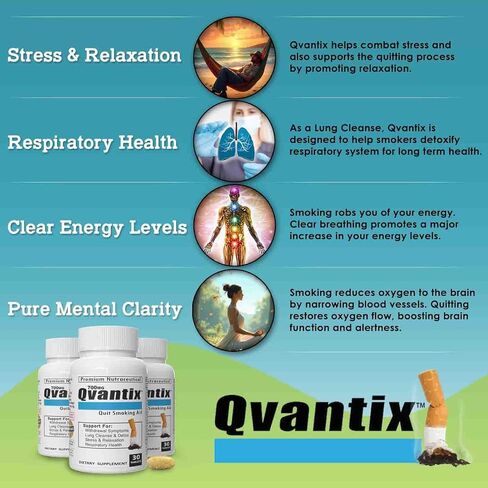 Qvantix Quit Smoking Aid - Respiratory Health and Lung Detox for Smokers - Stop Smoking Aid That Works to Clear Lungs, Alleviate Cravings, Withdrawal Symptoms, and Promote Relaxation 30 Tablets in Saudi Arabia