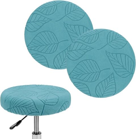 2-Pack Bar Stool Covers Round, for 14-16 Inch Polyester Leaf Pattern Seat Covers with Elastic Bands for Bar Stool/Round Cushion [Sky Blue] in Saudi Arabia