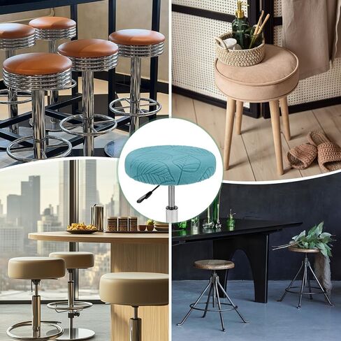 2-Pack Bar Stool Covers Round, for 14-16 Inch Polyester Leaf Pattern Seat Covers with Elastic Bands for Bar Stool/Round Cushion [Sky Blue] in Saudi Arabia