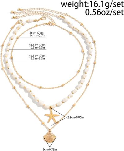 Seashell Necklace for Women Gold Layered Sea Shell Necklace Boho Summer Beach Necklaces for Women Adjustable Pearl Conch Starfish Necklaces Vacation Coastal Beachy Jewelry Outfits Accessories in Saudi Arabia
