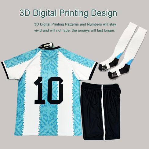 Casmyd Argentina Soccer Jersey for Kids Boys Girls HOM Jersey Kit Youth Football Team Uniform Sports Fan Shirts Set in Kuwait