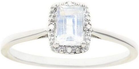 Emerald Cut Moonstone Halo Diamond Engagement Ring 925 Sterling Silver For Women in Saudi Arabia