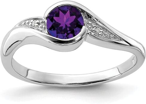 Sonia Jewels Real 925 Sterling Silver Diamond and Amethyst Purple February Gemstone Round Engagement Ring (.01 cttw.) in Saudi Arabia