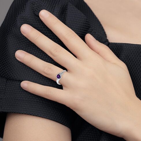 Sonia Jewels Real 925 Sterling Silver Diamond and Amethyst Purple February Gemstone Round Engagement Ring (.01 cttw.) in Saudi Arabia