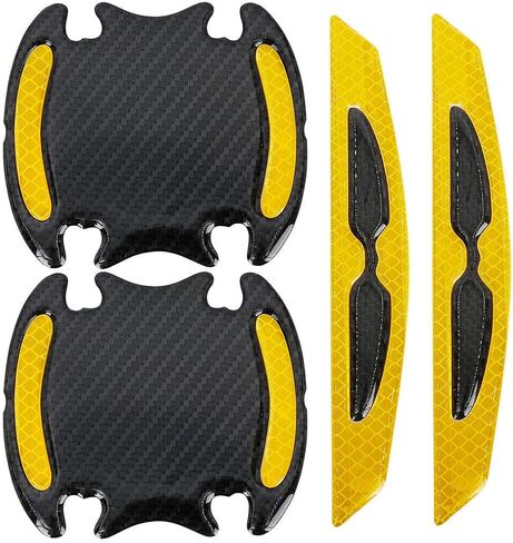 8 Pcs Auto Door Handle Scratch Cover Guard, Universal Texture Car Door Handle Paint Scratch Protector Sticker Protective Pad with Car Safety Warning Reflective Strips for Most Car in Saudi Arabia