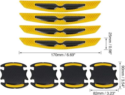 8 Pcs Auto Door Handle Scratch Cover Guard, Universal Texture Car Door Handle Paint Scratch Protector Sticker Protective Pad with Car Safety Warning Reflective Strips for Most Car in Saudi Arabia