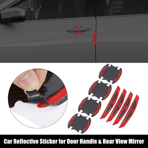 8 Pcs Auto Door Handle Scratch Cover Guard, Universal Texture Car Door Handle Paint Scratch Protector Sticker Protective Pad with Car Safety Warning Reflective Strips for Most Car in Saudi Arabia